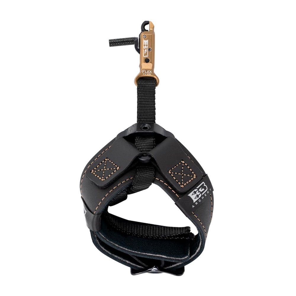 B3 Archery King Flex Single-Caliper Wrist Strap Archery Compound Bow Arrow Release Aid Trigger w/Adjustable Travel, Roller-Sear Blackened Stainless Steel Jaw, Flex Connector System, Desert Brown
