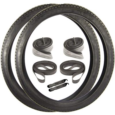 Beach Cruiser 241 Diamond Tread Durable Wire Bead Black Sidewall Blackwall 26 x 2.125 OEM Replacement Bike Tire Tube Rim Strip Lever Kit Bundle