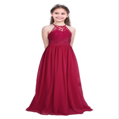 Yeahdor Kids Halter Floral Lace Wedding Flower Girl Maxi Dress Pageant Party Ball Formal Gown Dance Dresses Burgundy 10