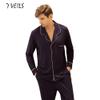 7 VEILS Mens Viscose Made from Bamboo Pajama Set Sleepwear Button-Down Long Sleeve Pj Set (XL) Navy Blue view 3