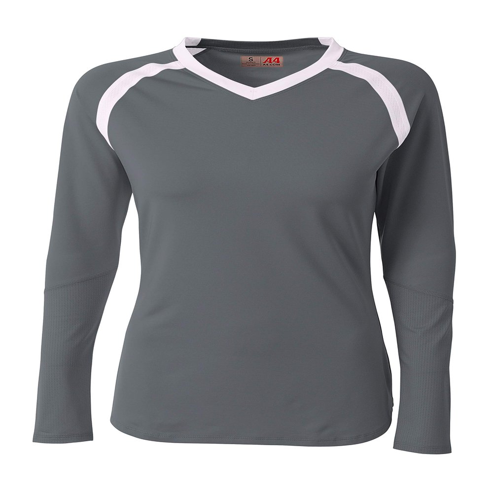 A4 ACE Long Sleeve Volleyball Jersey for Women in Graphite/White NW3020
