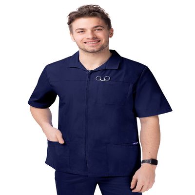 Sivvan Scrubs for Men - Zippered Short Sleeve Jacket - S8308 - Navy - S