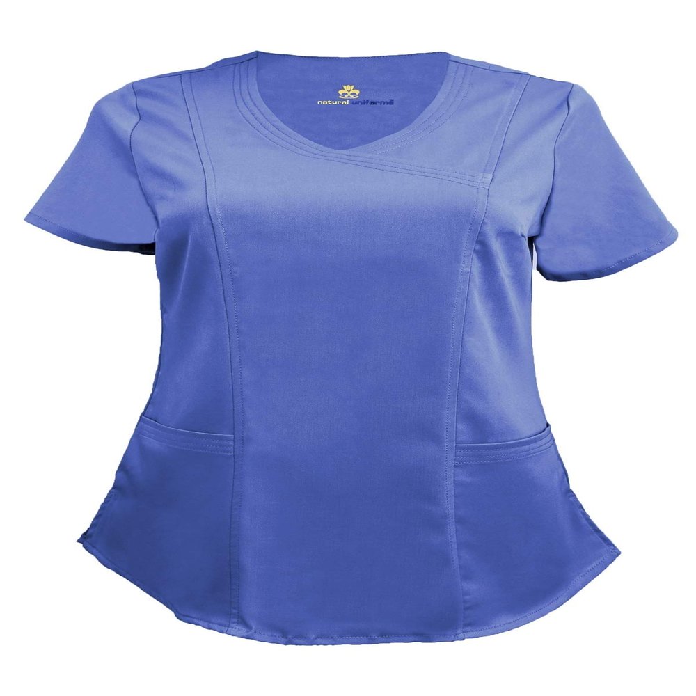 Natural Uniforms Women's Soft Modern Fit Mock Wrap Scrub Top (Ceil Blue, Large)