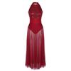 iiniim Women Sequins Lyrical Dance Costume Mesh Overlay Dress Ballet Leotard Dresses Flowy Split Skirt Burgundy Large view 1