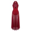 iiniim Women Sequins Lyrical Dance Costume Mesh Overlay Dress Ballet Leotard Dresses Flowy Split Skirt Burgundy Large view 2