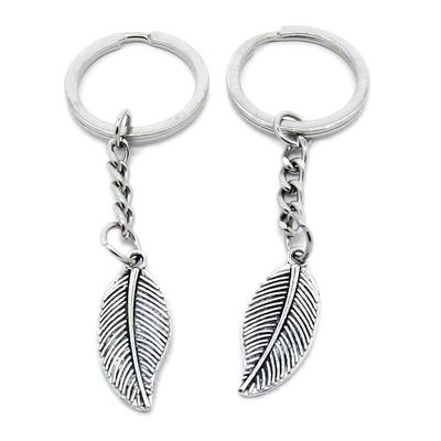 20 PCS Antique Silver Keyrings Keychains Key Ring Chains Tags Clasps AA461 Leaf Leaves Feather