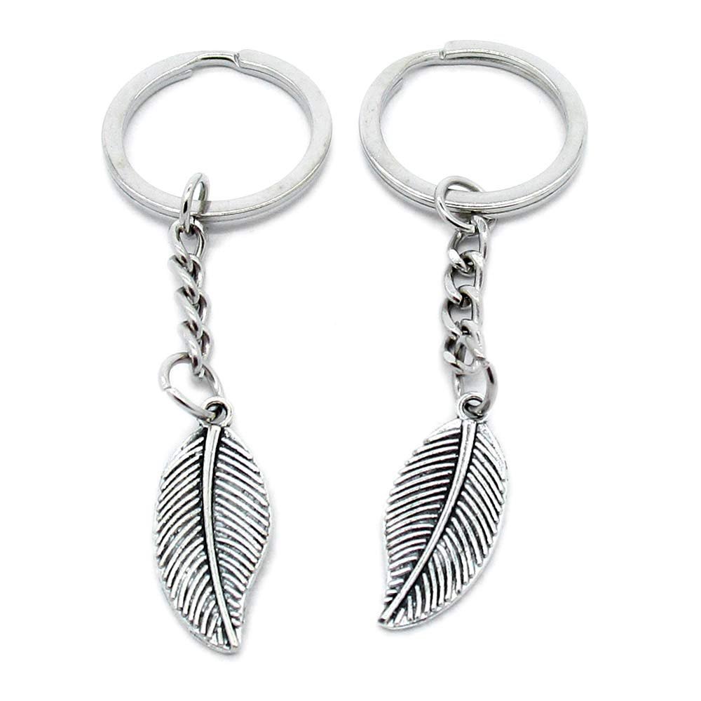 20 PCS Antique Silver Keyrings Keychains Key Ring Chains Tags Clasps AA461 Leaf Leaves Feather