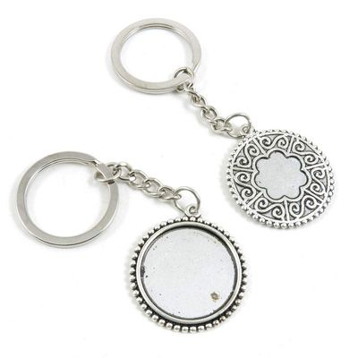1 PCS Antique Silver Keyrings Keychains Key Ring Chains Tags Clasps A8VH5 Round Cabochon Base Blank 25mm