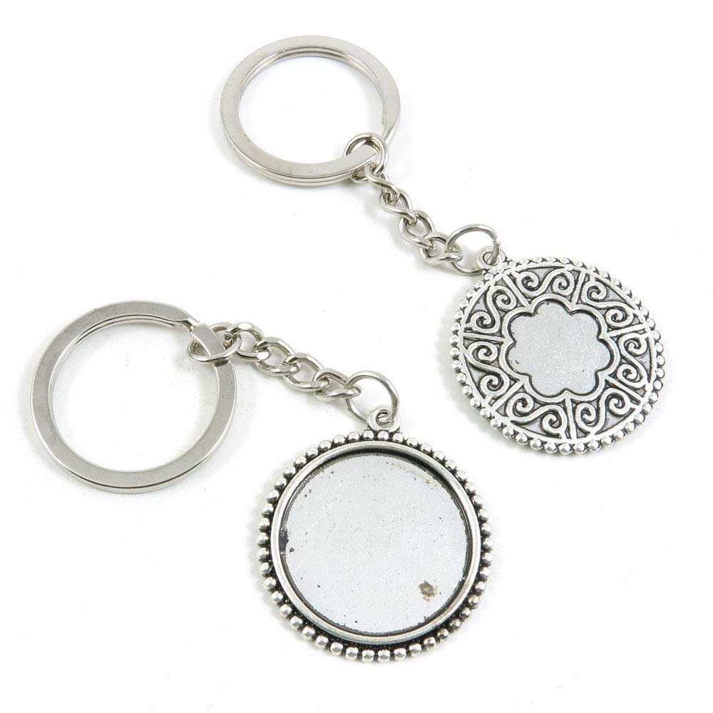 1 PCS Antique Silver Keyrings Keychains Key Ring Chains Tags Clasps A8VH5 Round Cabochon Base Blank 25mm