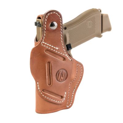 1791 GUNLEATHER Leather Gun Holster - 3 Way OWB Right Handed Thumb Break Holster - Fits Glock 17, 19, Ruger SR9 SR22, Sig P225, Springfield XDS, SW Shield MP9 MP40, Walther CCP, P22, Taurus G2 - Brown