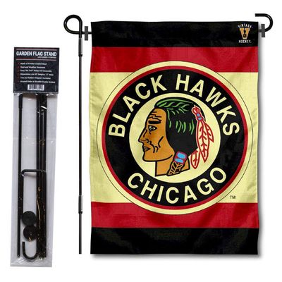 Chicago Blackhawks Vintage Retro Garden Flag with Pole Stand Holder