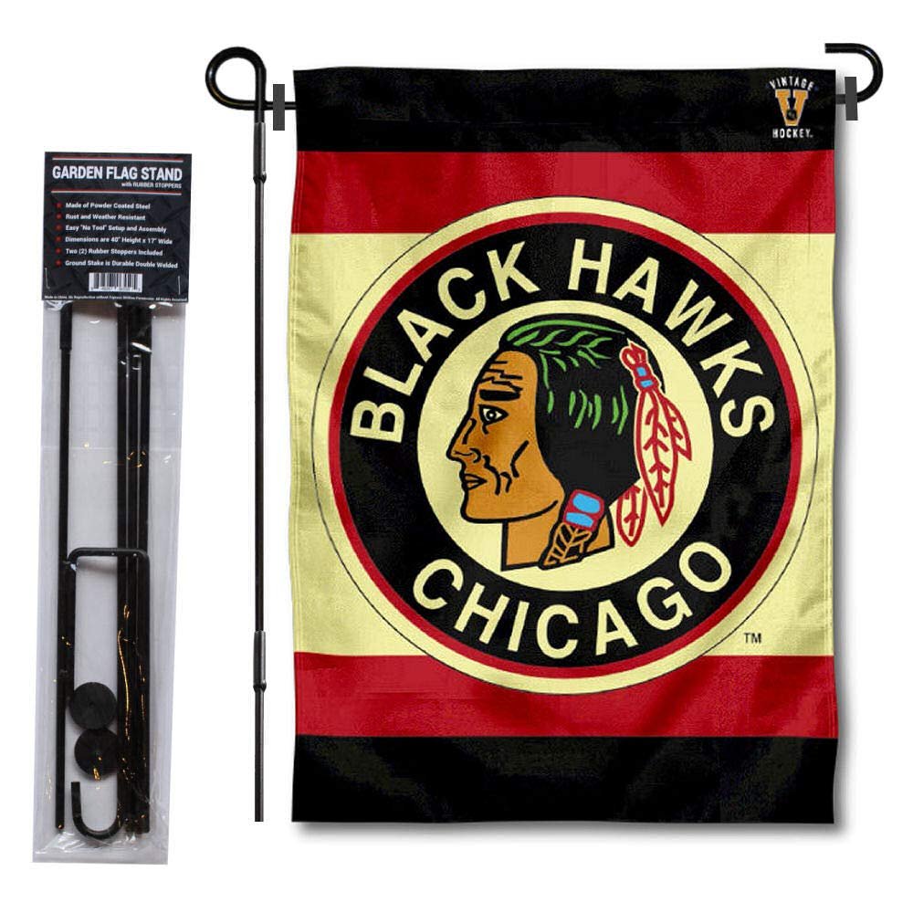 Chicago Blackhawks Vintage Retro Garden Flag with Pole Stand Holder