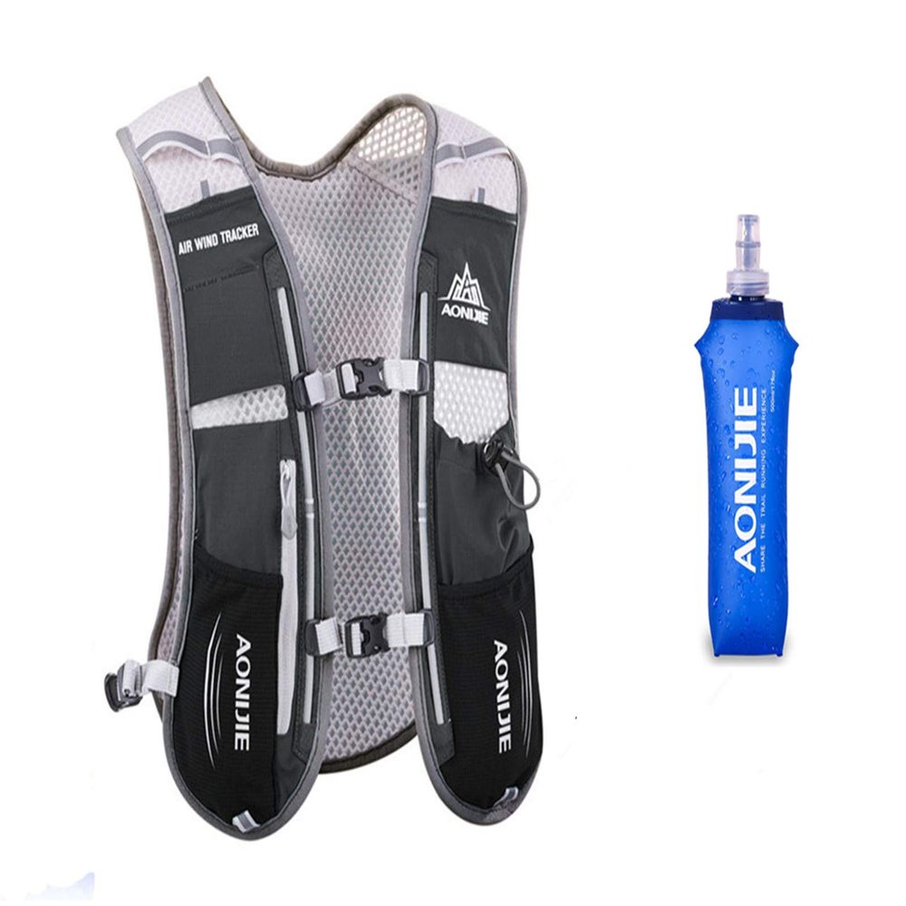Win.Deeper 5L Lightweight Running Backpack Outdoor Sports Trail Racing Marathon Hiking Fitness Bag Hydration Vest Pack (Black + 500ML Water Bottle)