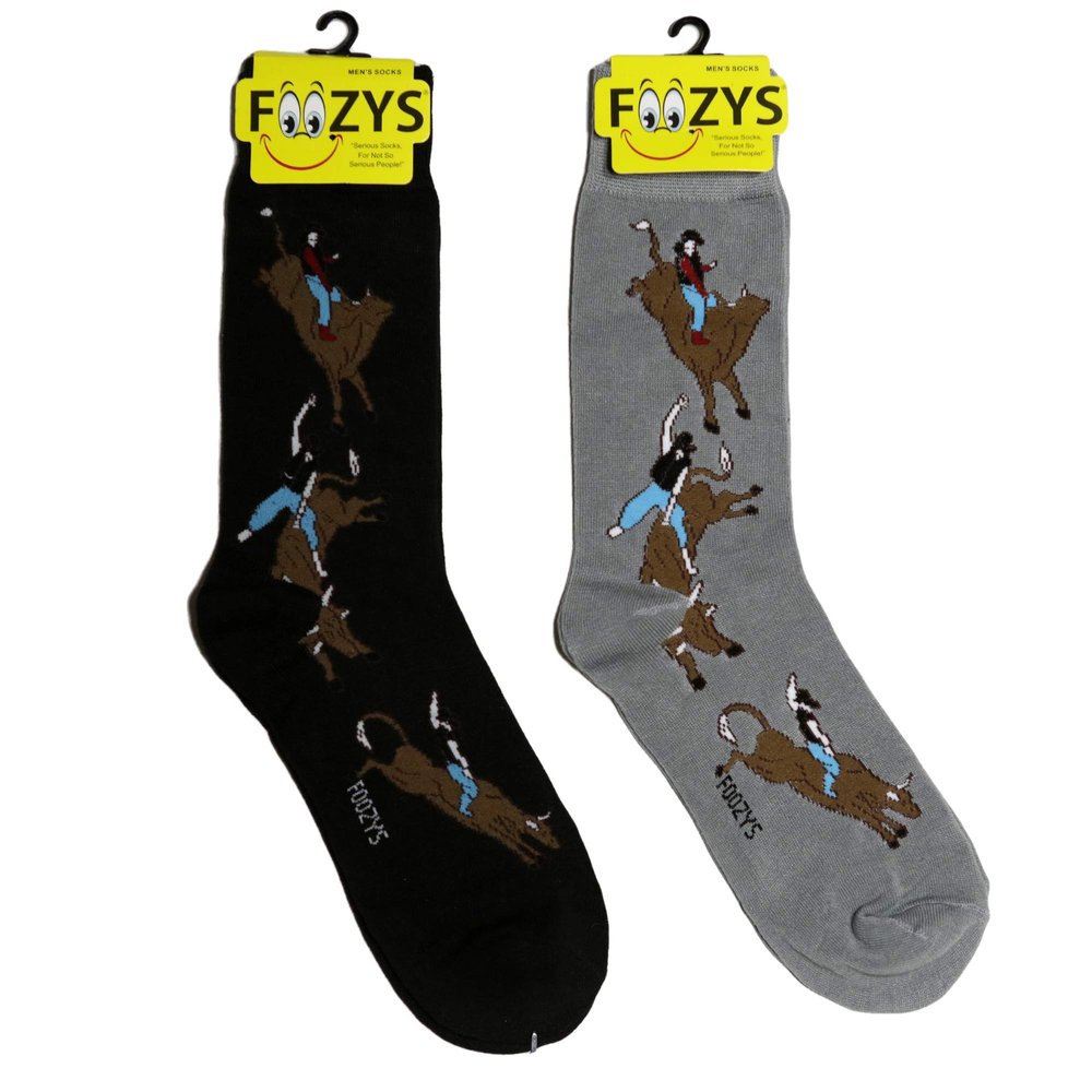Foozys Mens Bull Riding Cool Sports Novelty Crew Socks | 2 Pair
