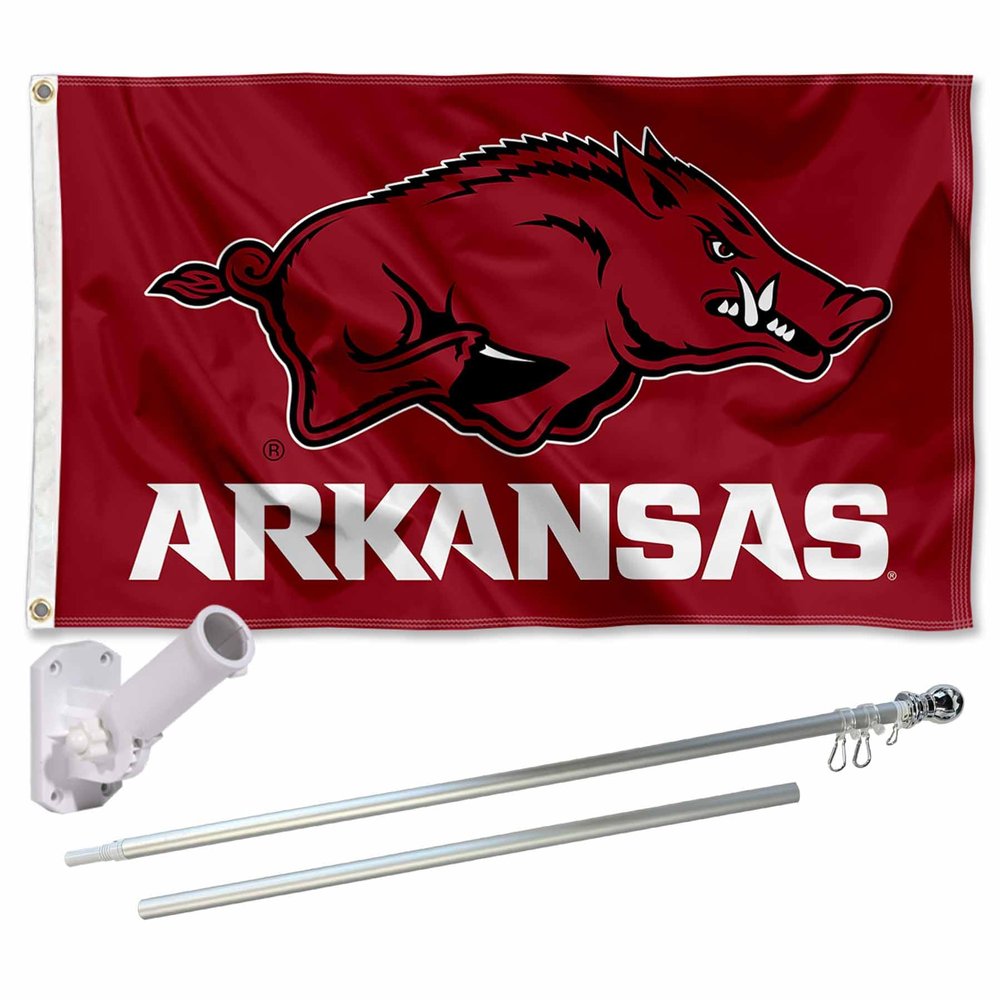 Arkansas Razorbacks Flag with Pole and Bracket Complete Set