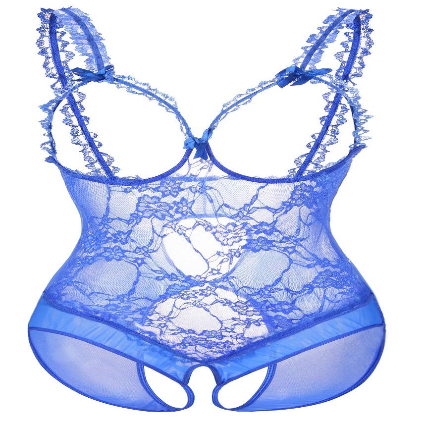 ALOECDYV Women Sexy Lingerie Nightwear - One-Piece Bodysuit Nightie Plus Size, Black (Blue, M)
