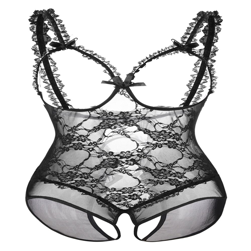 ALOECDYV Women Sexy Lingerie Nightwear - One-Piece Bodysuit Nightie Plus Size, Black (Black, M)