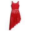 Alvivi Big Girl Floral Lace Ballet Lyrical Dance Dress Gymnastics Leotard Irregular High-Low Skirt with Bra Top and Briefs Set Red 3-4 view 2