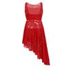 Alvivi Big Girl Floral Lace Ballet Lyrical Dance Dress Gymnastics Leotard Irregular High-Low Skirt with Bra Top and Briefs Set Red 3-4 view 3