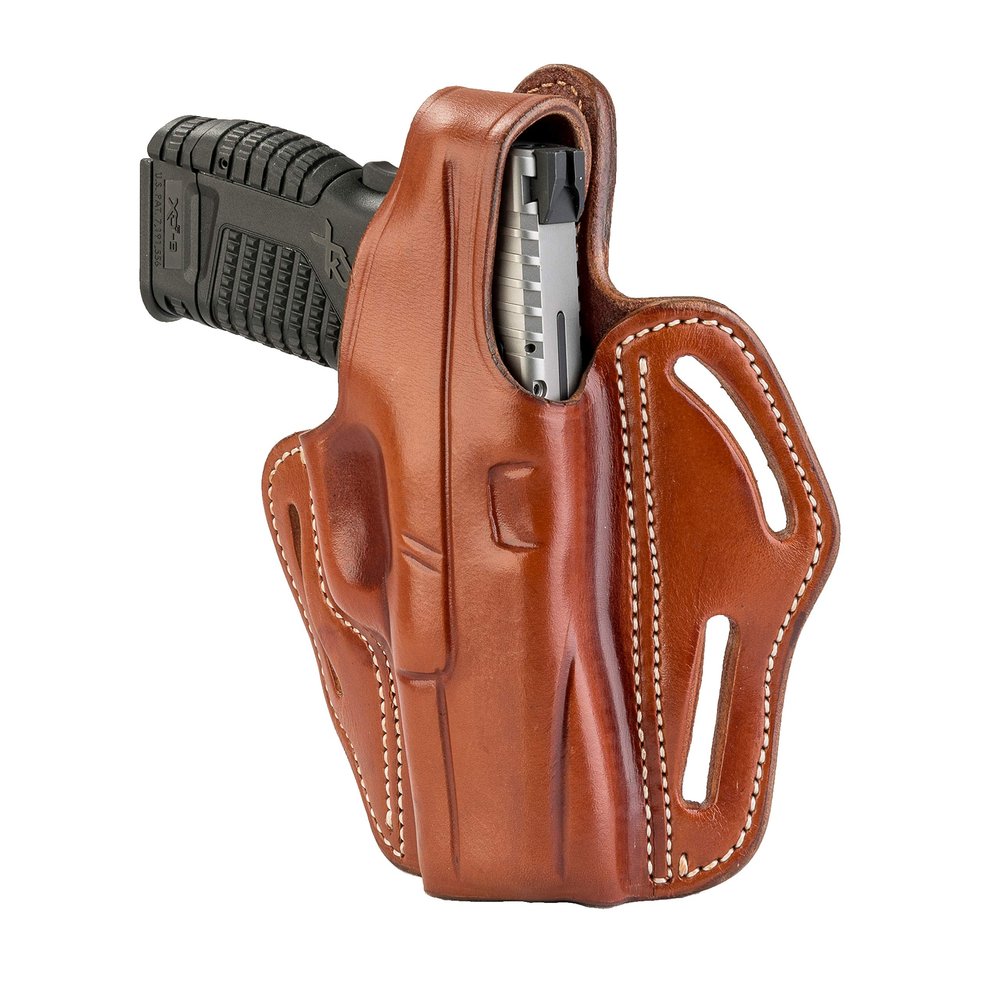 1791 GUNLEATHER XDS Thumb Break Holster - Right Handed OWB Leather Gun Holster - Fits Glock 17, 19, 22, 23, 32 Sig Sauer P225, P228, P229, SW MP Shield MP9 MP40, FNS-9, CZ P08 (BHX-3) (Classic Brown)