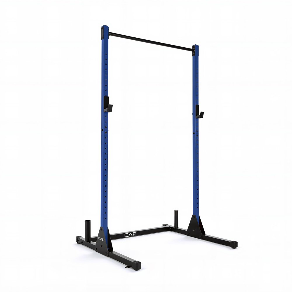 CAP Barbell Power Rack with Pull Up Bar & Attachments - Squat Rack & Strength Training Power Cage for Home Gym - Blue