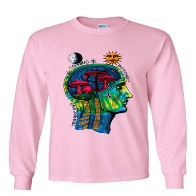 Cosmic Psychic Transcend Long Sleeve T-Shirt Psychedelic Trippy Weird Space Tee Light Pink Medium