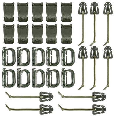 BOOSTEADY Kit of 30 Attachments for Molle Bag Tactical Backpack Vest Belt,D-Ring Grimloc Locking Gear Clip, Web Dominator Elastic Strings, Strap Management Tool Buckle