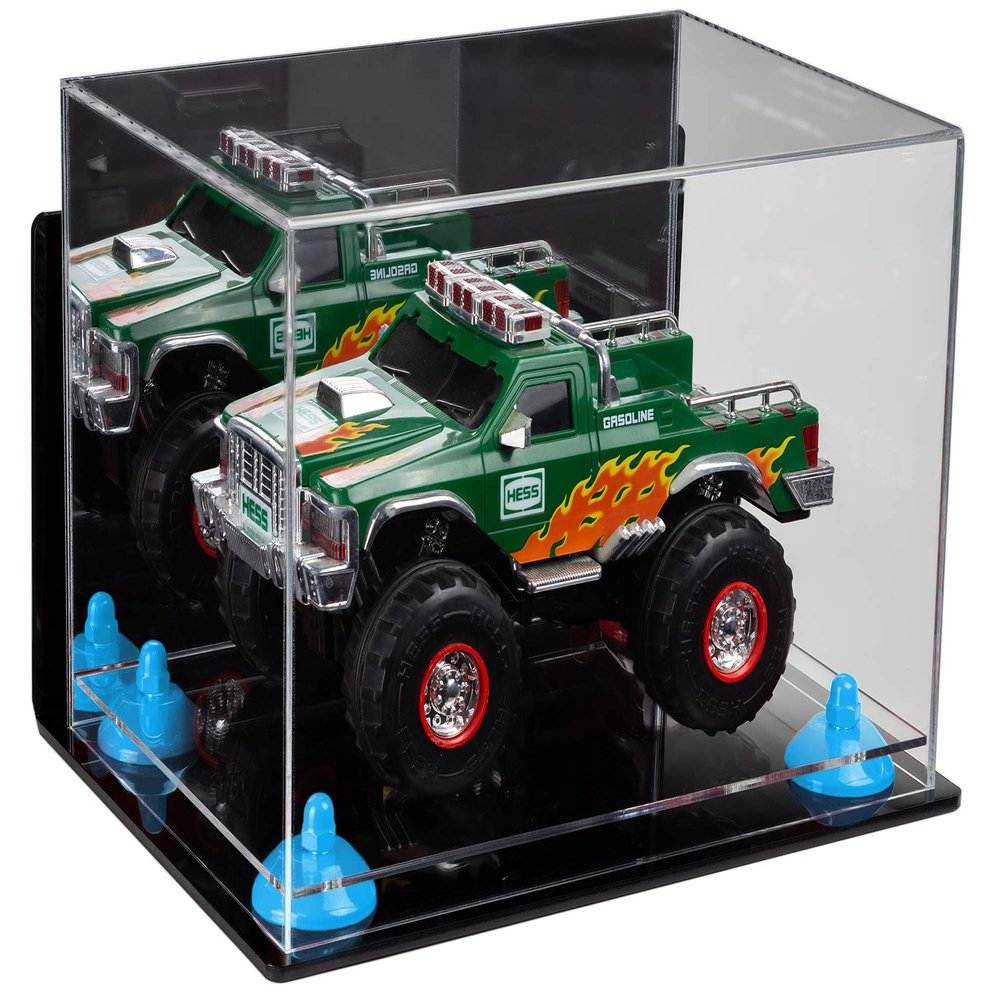 Better Display Cases Versatile Acrylic Display Case - Medium Rectangle Box with Mirror, Wall Mount, Light Blue Risers and Clear Base 12" x 8.25" x 8" (A004-BLR)