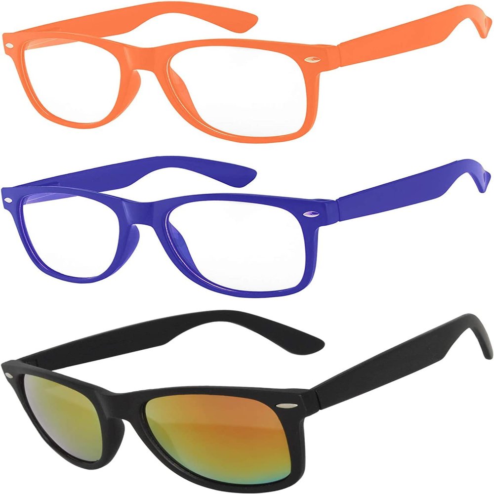 3 Pack Kids Sunglasses Clear Lens Orange Blue Dark Matte Mirror Lens Black
