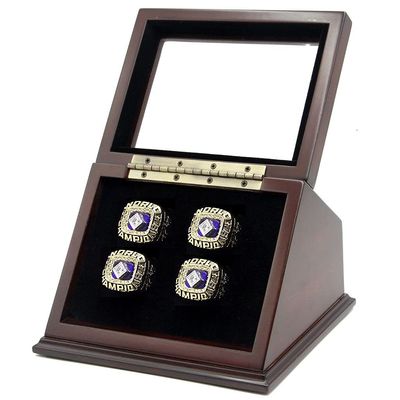 4 Slots Championship Rings Wooden Display case Shadow Box with Slanted Glass Window for Football Rings Basketball Hockey Sports Championship Rings - Rings are Not Included