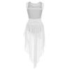 Agoky Kids Girls Halter Sequin Mesh Patchwork Leotard Chiffon Irregular Hem Dance Dress Lyrical Contemporary Dancewear White Tulle Splice 8 view 2