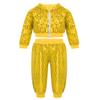 Agoky Boys Girls Sequins Jacket Coat Hooded Crop Top Pants Set Street Dance Outfits Hip Hop Jazz Dance Performance Costume Yellow 4-5 Years view 1