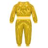 Agoky Boys Girls Sequins Jacket Coat Hooded Crop Top Pants Set Street Dance Outfits Hip Hop Jazz Dance Performance Costume Yellow 4-5 Years view 2
