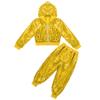 Agoky Boys Girls Sequins Jacket Coat Hooded Crop Top Pants Set Street Dance Outfits Hip Hop Jazz Dance Performance Costume Yellow 4-5 Years view 3