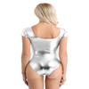 YOOJIA Women's Shiny Metallic Liquid Short Sleeve Gymnastic Dance Leotard Bodysuit Dancewear Silver Large view 2