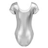 YOOJIA Women's Shiny Metallic Liquid Short Sleeve Gymnastic Dance Leotard Bodysuit Dancewear Silver Large view 4