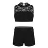 ranrann 2Pcs Kids Girls Dance Shorts Set Sleeveless Floral Lace Tank Top with Booty Shorts Athletic Outfits Black 10 view 1