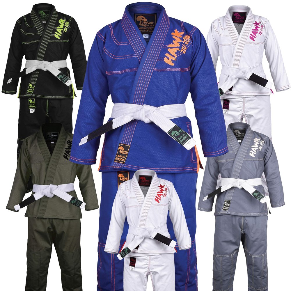 Brazilian Jiu Jitsu, Kids Jiu Jitsu Gi Children BJJ Gi Grappling Kimonos Lightweight with Free White Belt (K000, Blue)