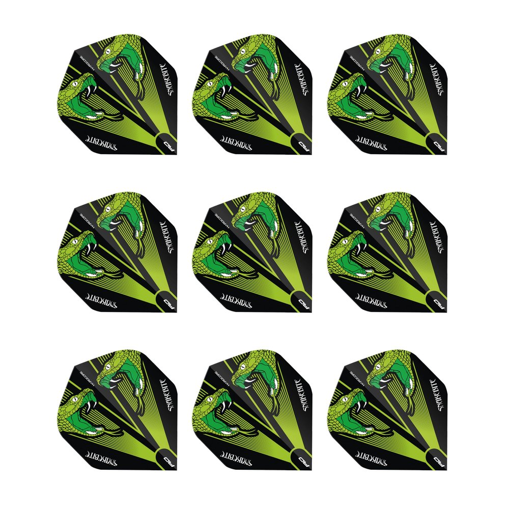 RED DRAGON Hardcore Peter Wright Snakebite Green Transparent Dart Flights - 3 sets per pack (9 flights in total)