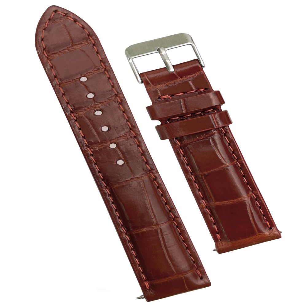 vinacreations 18mm Light Brown Leather Watch Band Quick Release Handmade Leather Strap Croc Replacement Wristband for Men Stainless Steel Christmas Fathers Day Gift Dad Son Husband DH-06-18MM