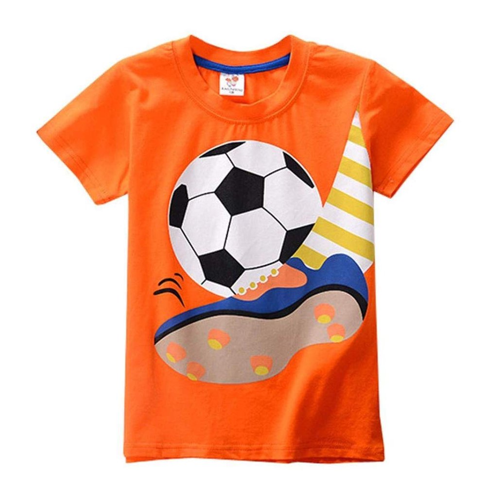 2-8Y Toddler Kids Baby Boys Summer T-Shirt Cotton Short Sleeve Bouse Basketball Soccer Funny Print Tops Clothes (Orange, 24M)