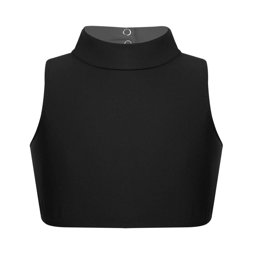 Freebily Girl Sleeveless Turtle High Neck Active Yoga Bra Crop Tops Criss Cross Back Gymnastics Sports Bra Dance wear Black 14
