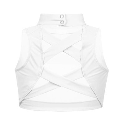ranrann Girls Ballet Dance Top Active Sports Bra Shirt Exercise Training Workout Mock Neck Criss-Cross Back Crop Top Ivory 14
