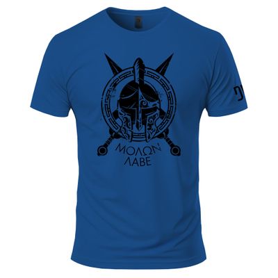 Spartan Molon Labe T-Shirt - Cotton Crew Neck Warrior Print Shirt for Men Cool Blue