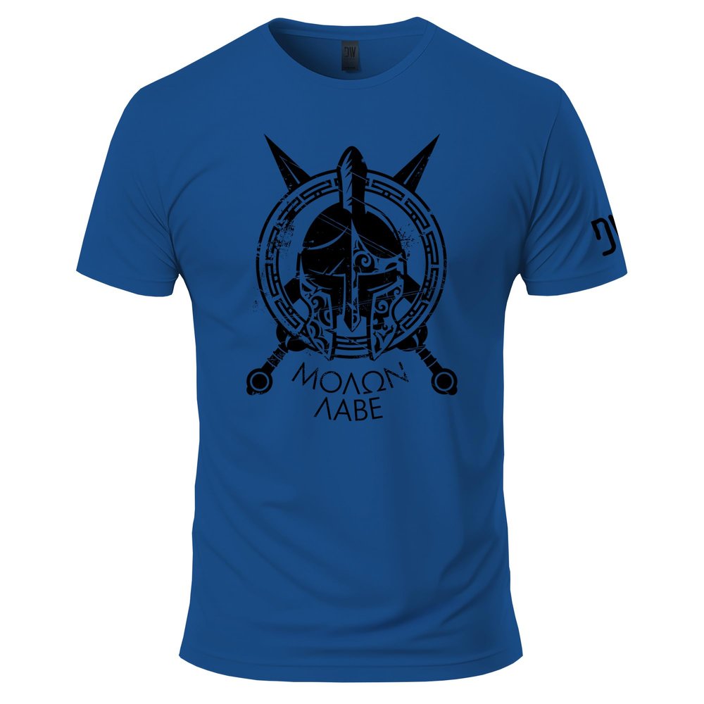 Spartan Molon Labe T-Shirt - Cotton Crew Neck Warrior Print Shirt for Men Cool Blue