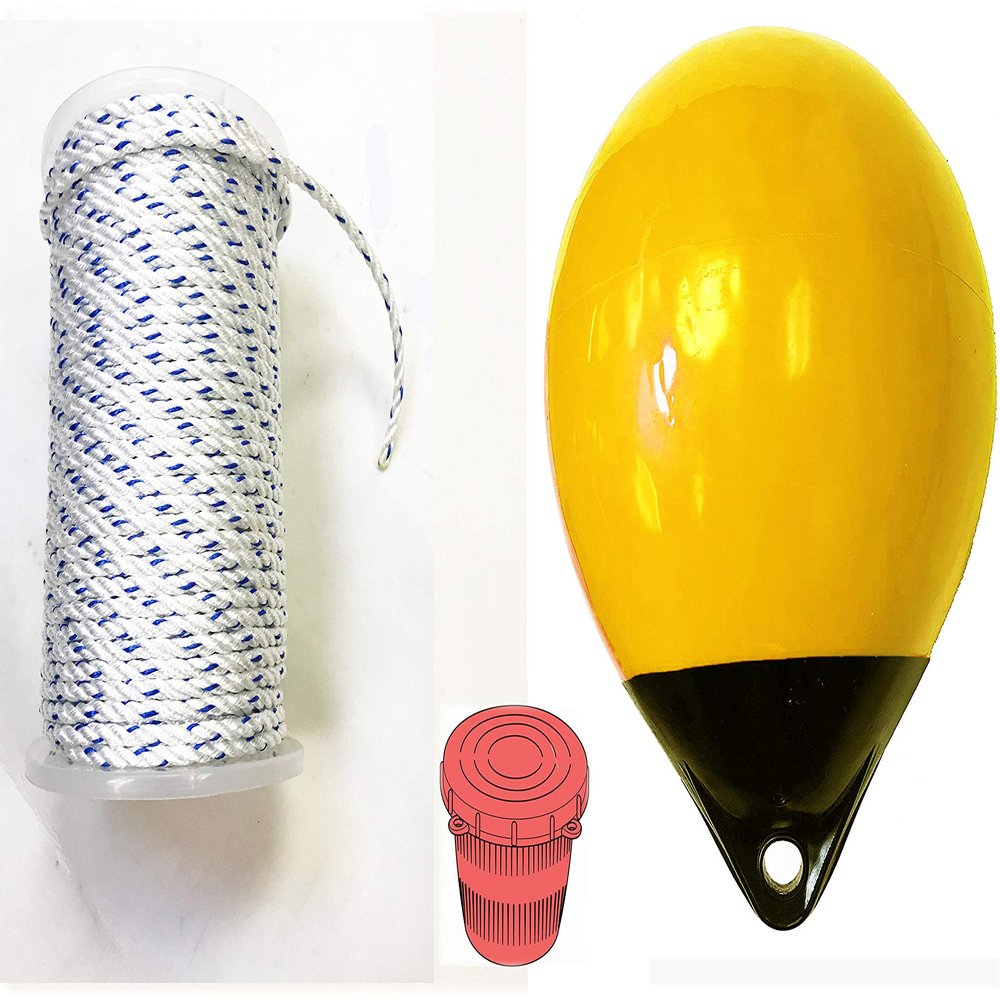 KUFA Sports Prawn Trap Accessory Combo, 5/16 x 400' Non-Lead core Rope,12" Heavy Duty Yellow Buoy & Vented Bait Jar (CL4+HB5+A30Y)