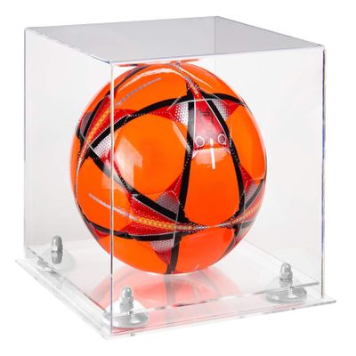 Better Display Cases Acrylic Display Case for Collectibles, Full Size Soccer Ball Display Case, White Risers & Clear Base, Handcrafted Showcase Box.DIM;9.75" L x 9.75" W x 9.75" H. (A027-WR)