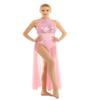 TiaoBug Women's Lyrical Dance Dress Sequins Ballet Leotard Split Skirt Modern Contemporary Dancewear Pink Small view 3