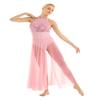 TiaoBug Women's Lyrical Dance Dress Sequins Ballet Leotard Split Skirt Modern Contemporary Dancewear Pink Small view 4