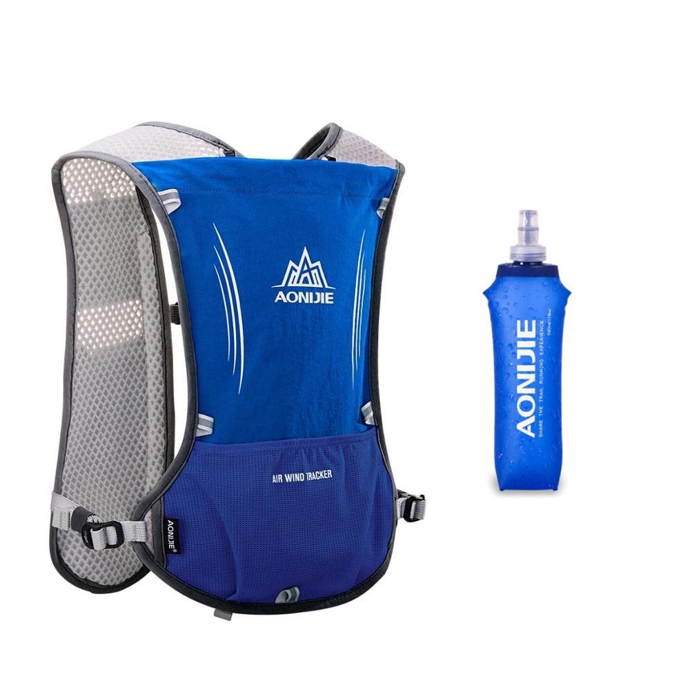 Win.Deeper 5L Lightweight Running Backpack Outdoor Sports Trail Racing Marathon Hiking Fitness Bag Hydration Vest Pack (Blue + 500ML Water Bottle)